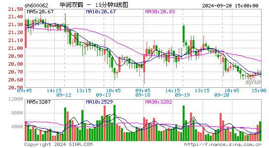 600062华润双鹤十五分K线