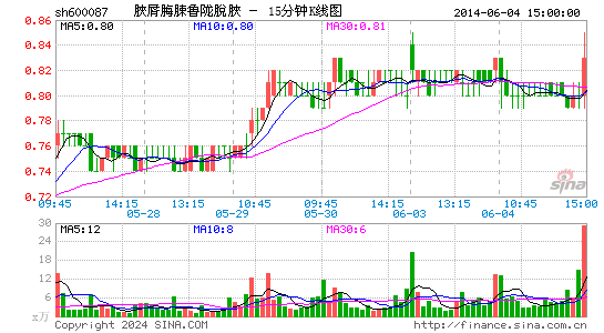 600087退市长油十五分K线