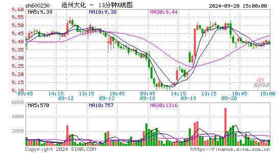 600230沧州大化十五分K线