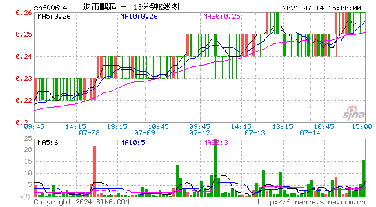 600614退市鹏起十五分K线