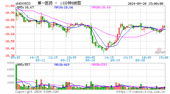 600833第一医药十五分K线