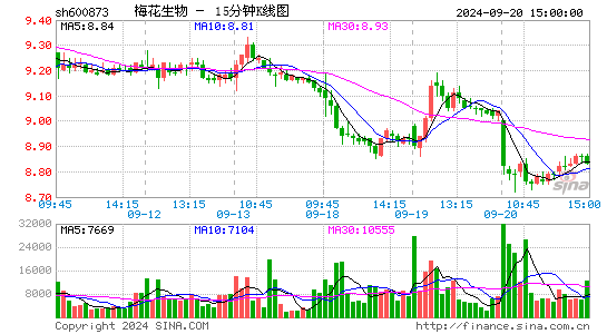 600873梅花生物十五分K线