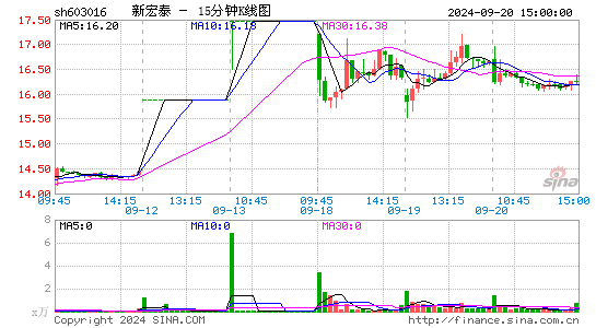 603016新宏泰十五分K线