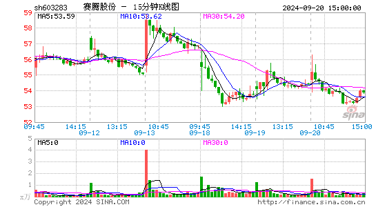 603283赛腾股份十五分K线