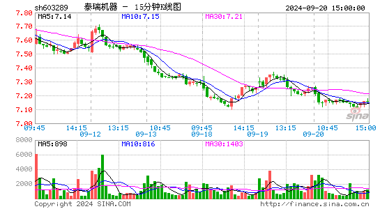 603289泰瑞机器十五分K线