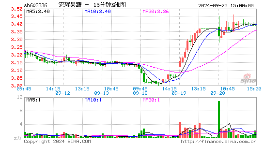 603336宏辉果蔬十五分K线