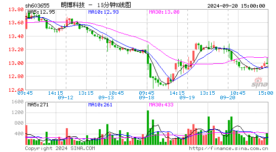 603655朗博科技十五分K线