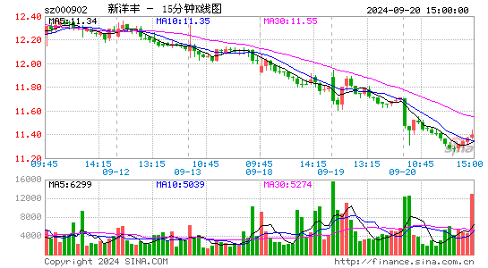 000902新洋丰十五分K线