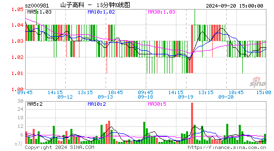 000981山子股份十五分K线