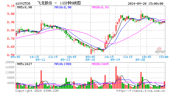002536飞龙股份十五分K线
