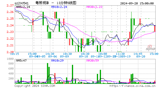 200541粤照明B十五分K线