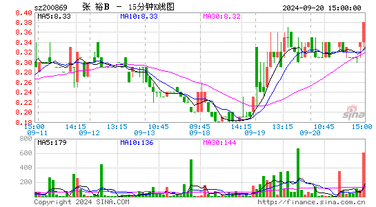 200869张裕B十五分K线