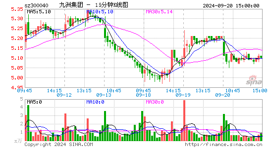 300040九洲集团十五分K线