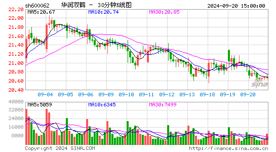 600062华润双鹤三十分钟K线