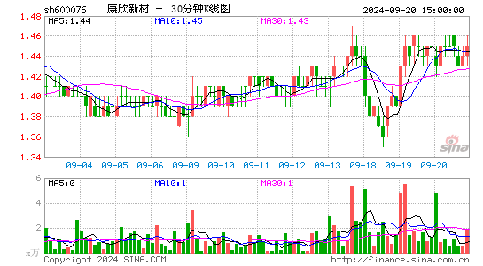 600076康欣新材三十分钟K线