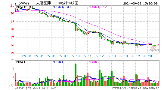 600079人福医药三十分钟K线