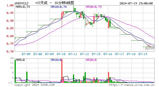 600112ST天成三十分钟K线