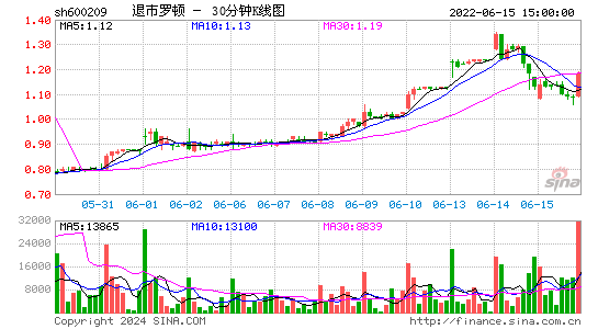 600209退市罗顿三十分钟K线