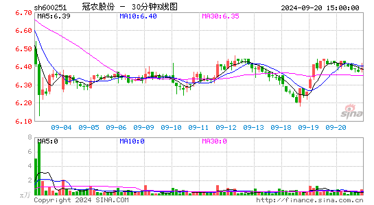 600251冠农股份三十分钟K线