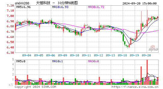 600288大恒科技三十分钟K线