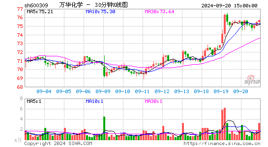 600309万华化学三十分钟K线