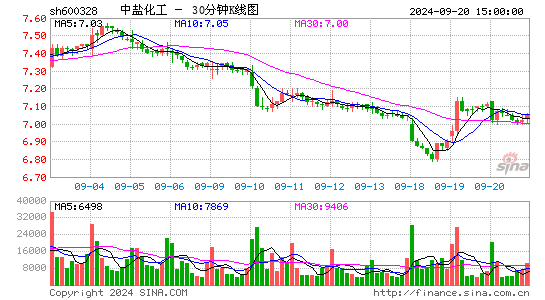 600328中盐化工三十分钟K线
