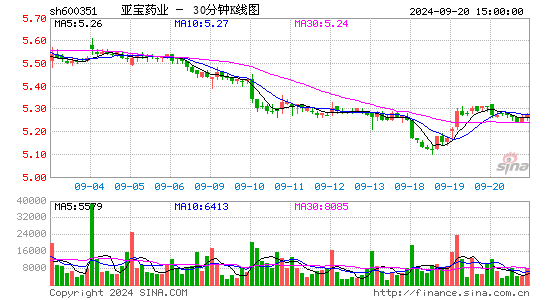 600351亚宝药业三十分钟K线