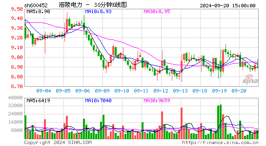 600452涪陵电力三十分钟K线