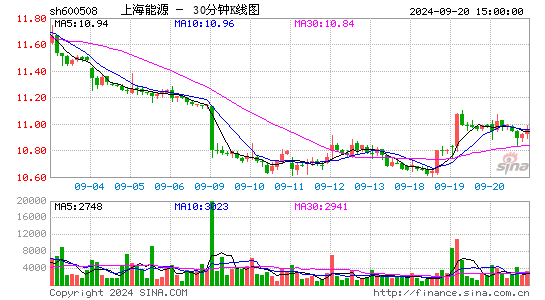 600508上海能源三十分钟K线