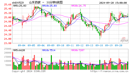 600529山东药玻三十分钟K线
