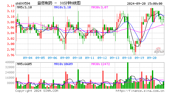 600594益佰制药三十分钟K线