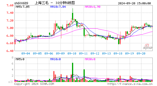 600689上海三毛三十分钟K线