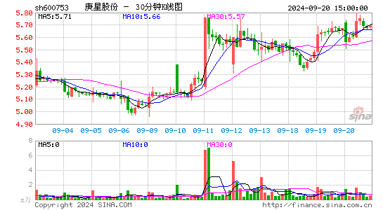 600753庚星股份三十分钟K线