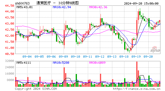 600763通策医疗三十分钟K线