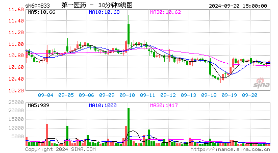600833第一医药三十分钟K线