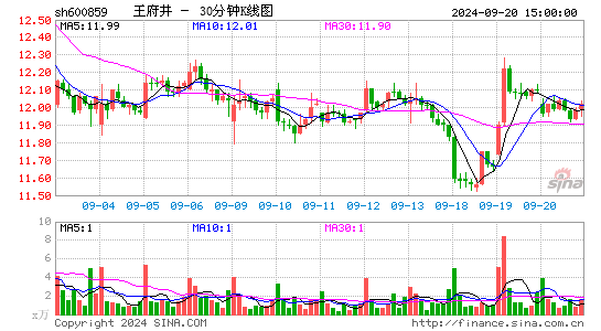 600859王府井三十分钟K线