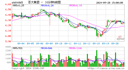 600865百大集团三十分钟K线