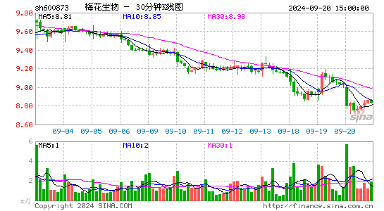 600873梅花生物三十分钟K线