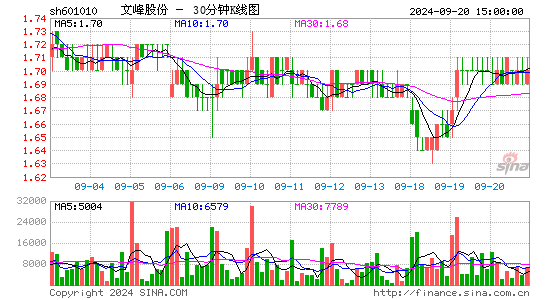 601010文峰股份三十分钟K线