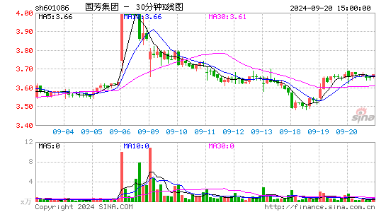 601086国芳集团三十分钟K线