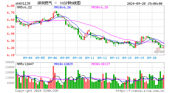 601139深圳燃气三十分钟K线