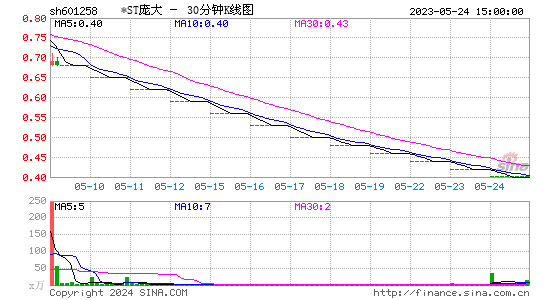 601258*ST庞大三十分钟K线