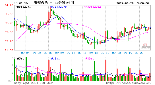 601336新华保险三十分钟K线