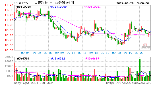 603025大豪科技三十分钟K线