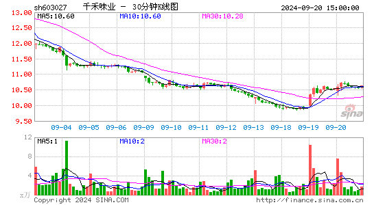 603027千禾味业三十分钟K线
