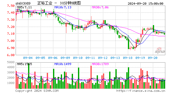 603089正裕工业三十分钟K线