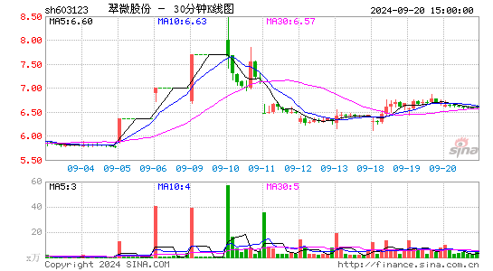 603123翠微股份三十分钟K线