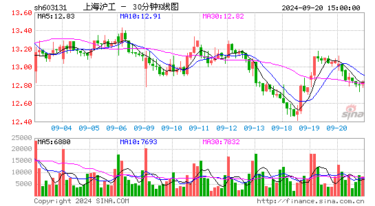 603131上海沪工三十分钟K线