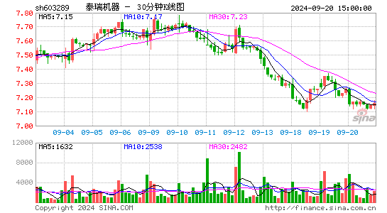 603289泰瑞机器三十分钟K线