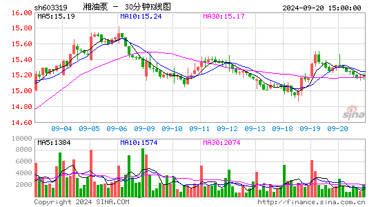 603319湘油泵三十分钟K线